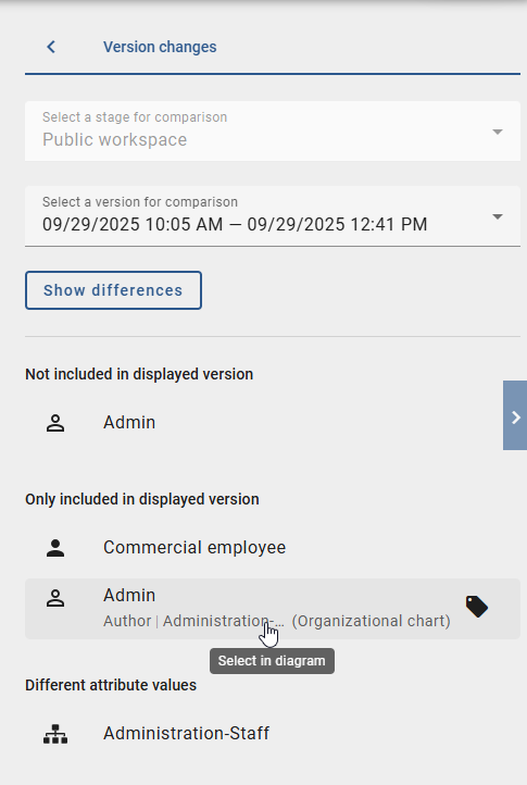 The screenshot shows the pointer on a change so you can click on it and see the differences in the diagram.
