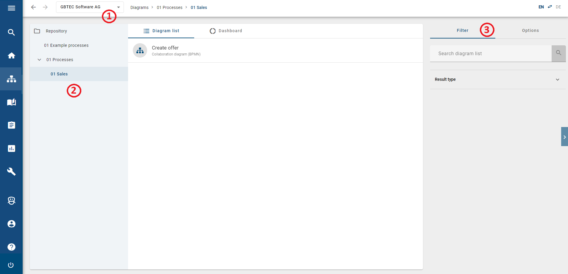 Here, the "Diagrams" section in the new user interface is displayed.