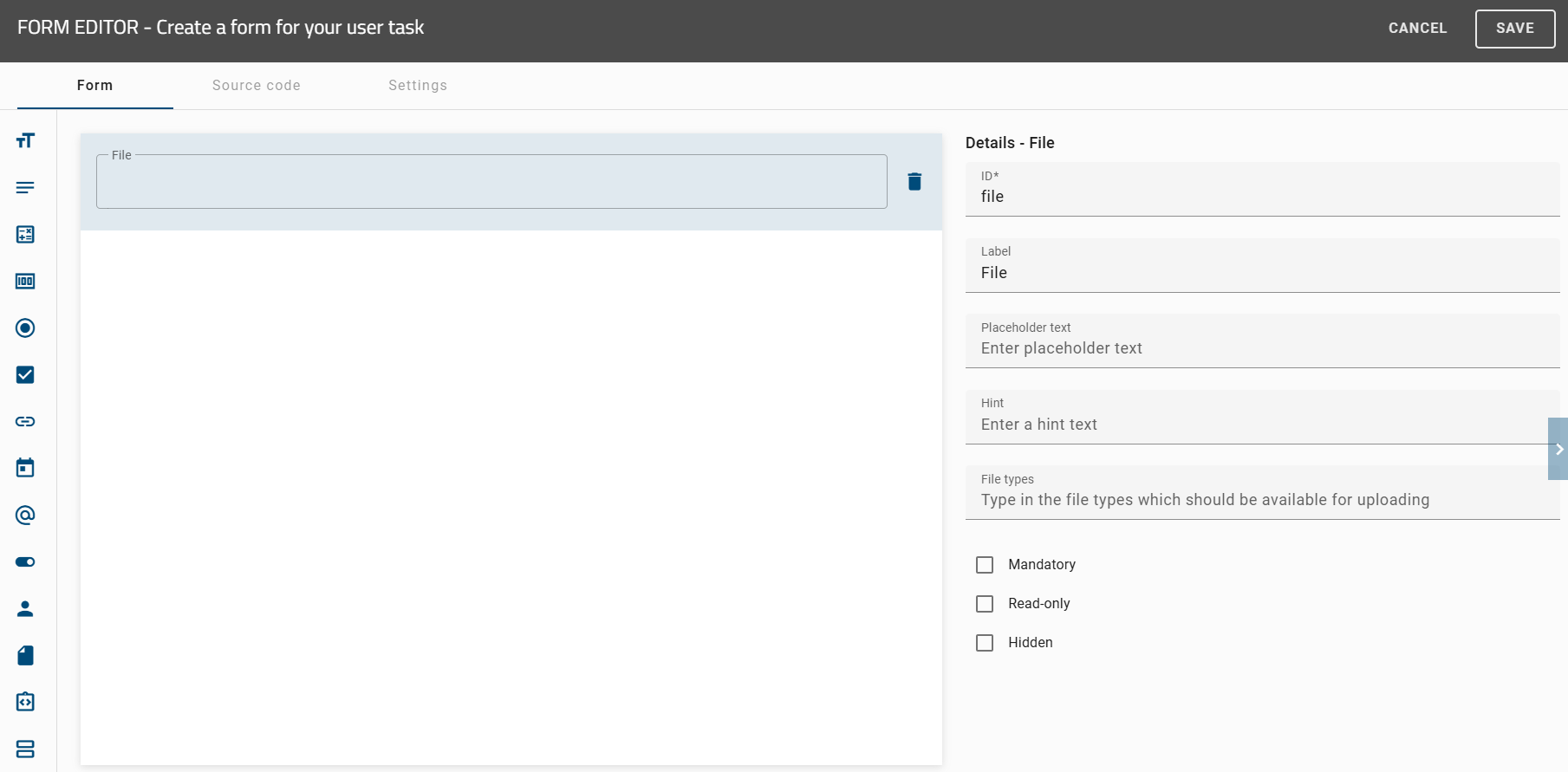 The screenshot shows the detail page of the attachment form.