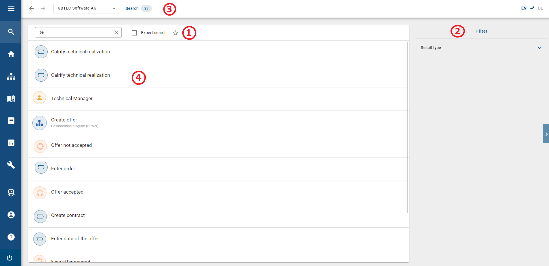 Here, the search is displayed in the new user interface.